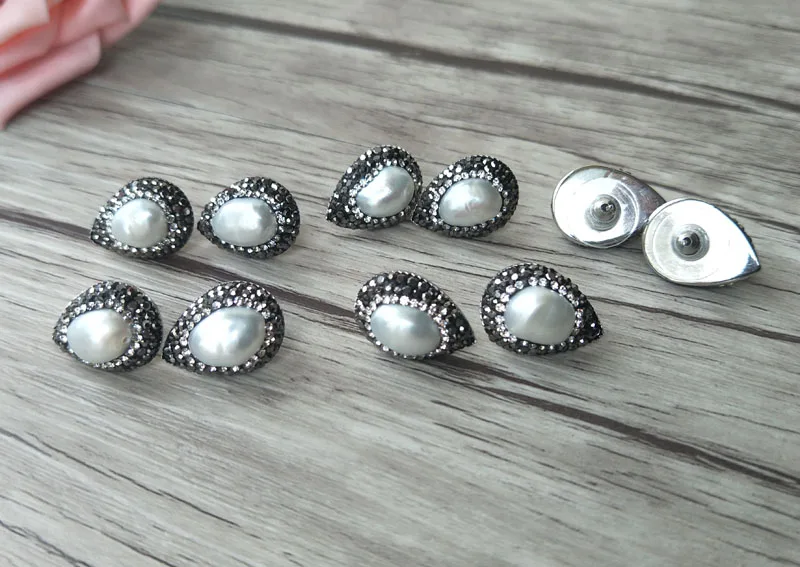 

5 Pairs water-drop Nature Freshwater Pearl Stud Earrings,with Crystal Zircon Paved Stud Earrings,Jewelry Earrings ER325