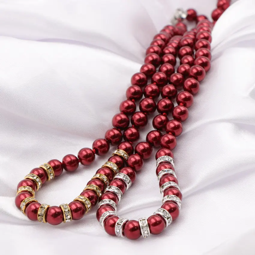 Классическое красное стекло жемчужное ожерелье серьги 8 мм круглые украшения из