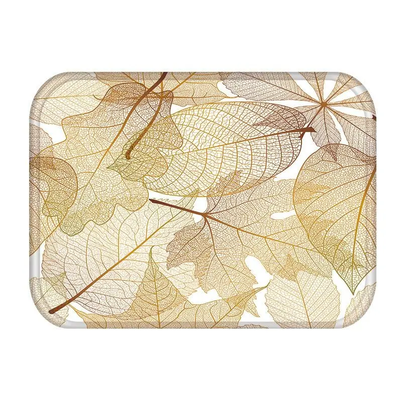 2DD-48255-012 Golden Tropical Leaves Kitchen Entrance Door Mat Coral Velvet Carpet Rubber Colorful Indoor Floor Mats Non-Anti-Slip Rug 48255 - Цвет: 2DD-48255-012