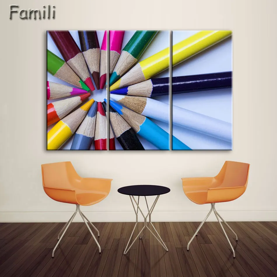 

3 Panels Colourful feathers color pen fresh look modern flower painting wall art decorative image painting on canvas prints