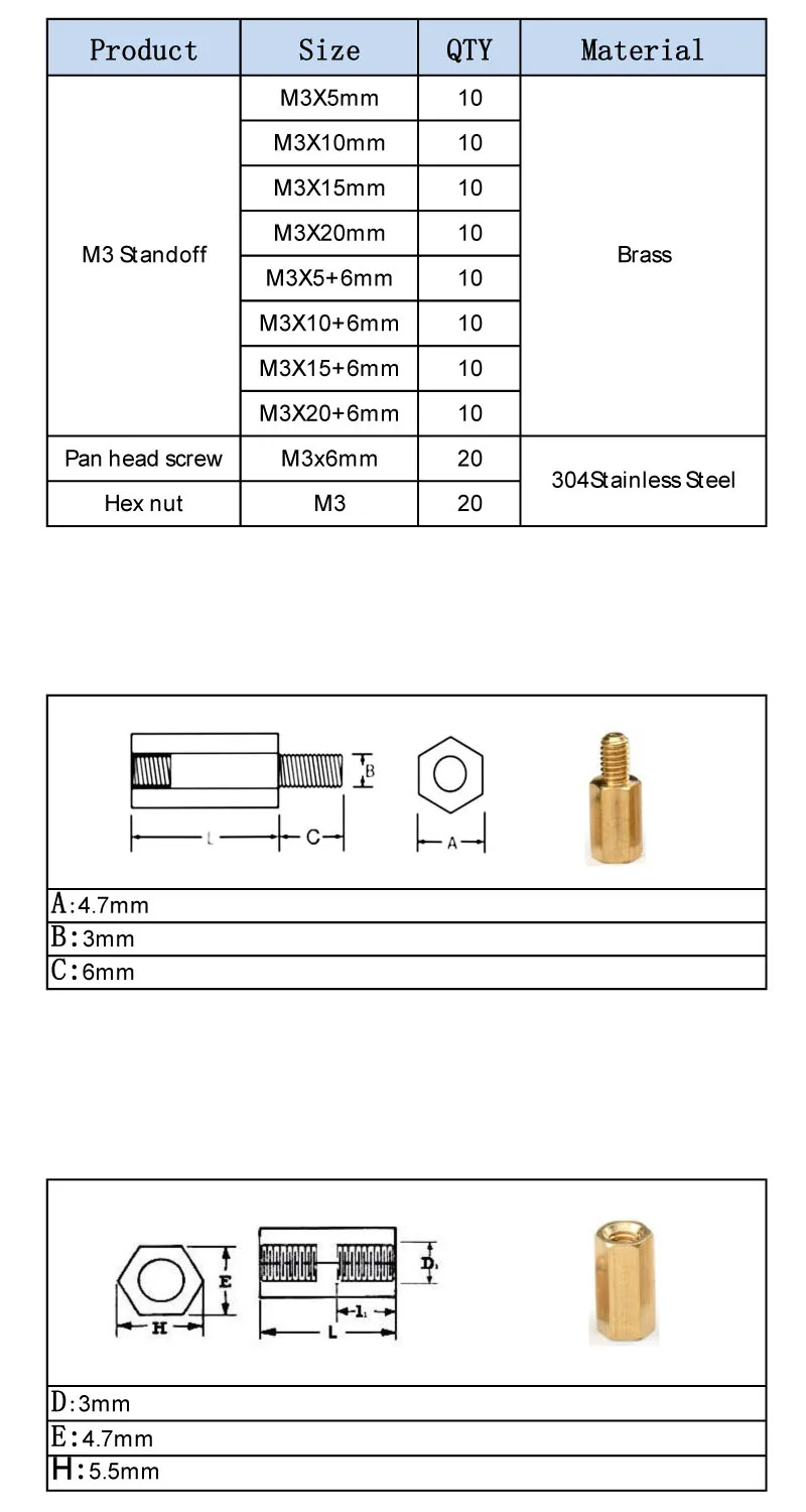 M3 шестигранный латунный мужской и женский держатель стойки с резьбой