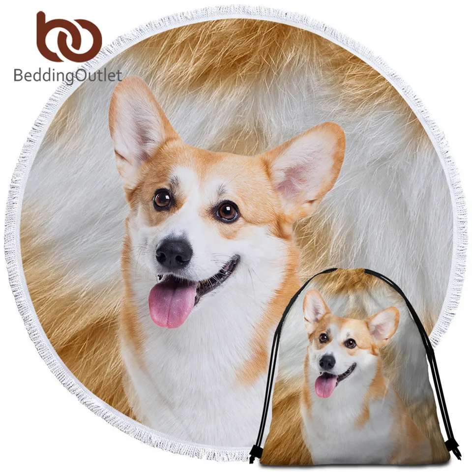 Постельное белье Outlet Corgi круглое пляжное полотенце для взрослых гобелен 3D меховой принт микрофибра Toalla такса банное полотенце для питомца собаки 150 см коврик