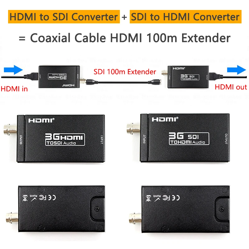 HDMI удлинитель 100 м передатчик и приемник Ethernet кабель HD ТВ 1080P Мини Размеры to SDI/SDI