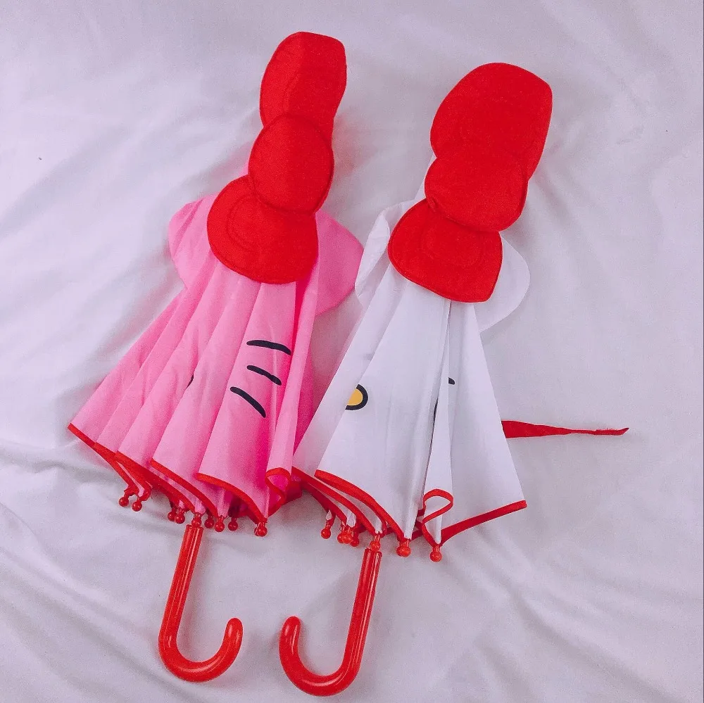 Милый мультяшный детский зонтик hello kitty, детский зонт с милыми ушками для девочек, детский зонтик для студентов, белый зонтик с длинной ручкой