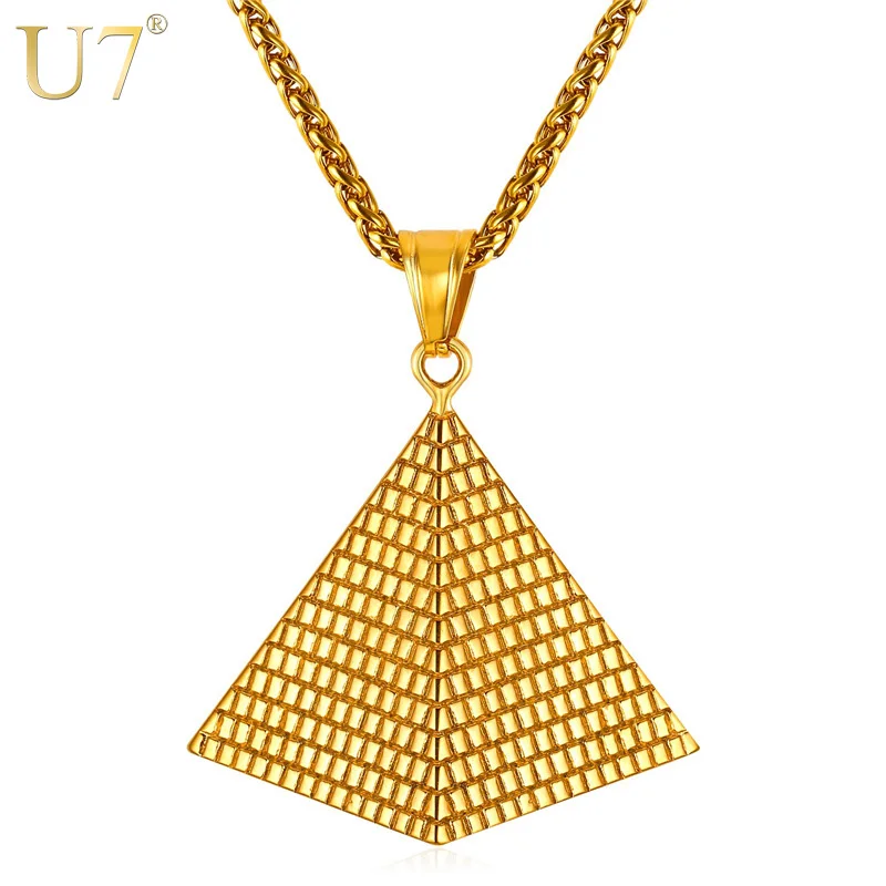 U7 египетская Пирамида Подвеска Ожерелье золотистого цвета 316L нержавеющая сталь