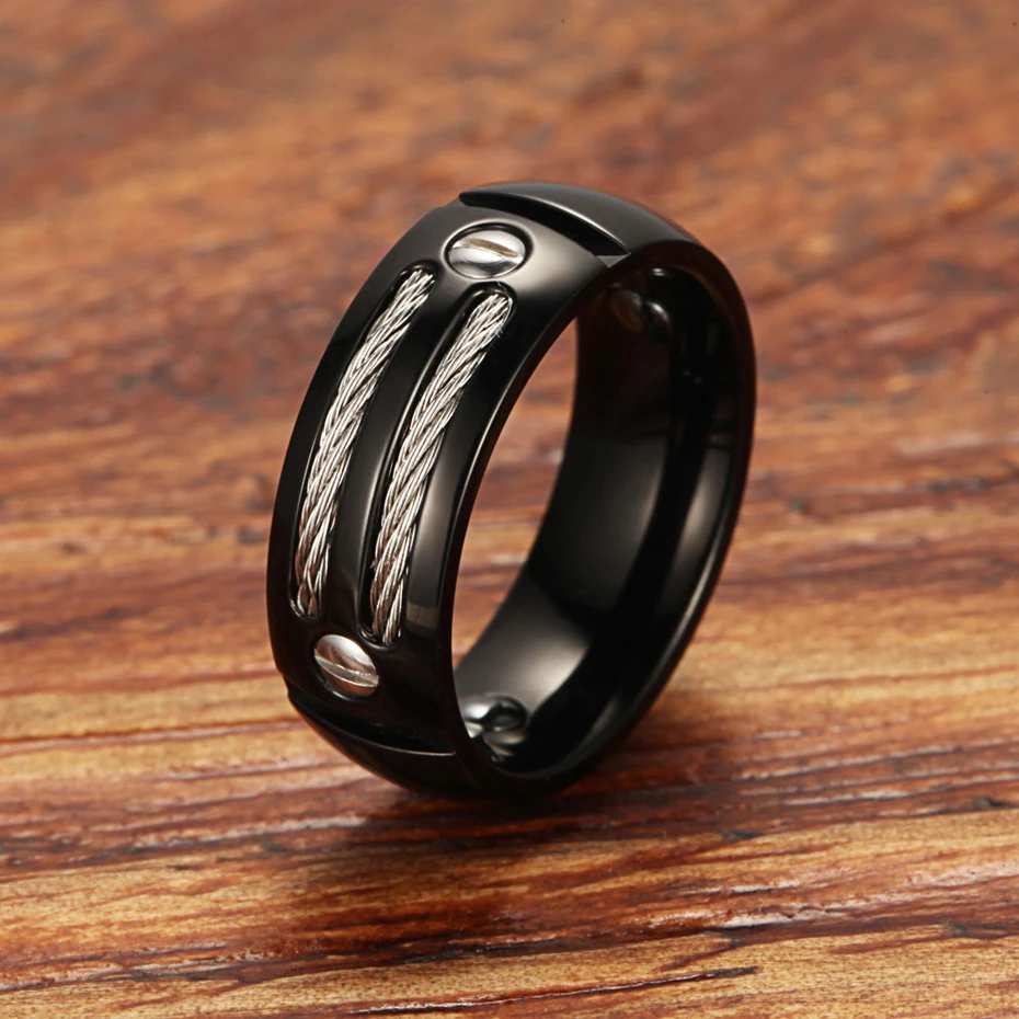 Мужское кольцо из нержавеющей стали RainSo магнитное гематита с проволокой и