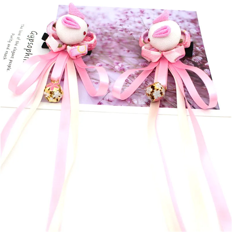 Заколки для волос Kanzashi цветы красный кролик девочек кимоно Maru-tsumami юката головной