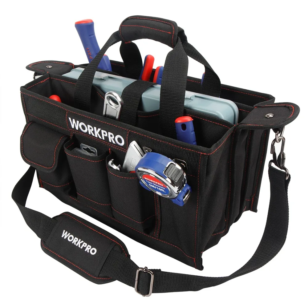 WORKPRO 600D сумка для инструментов на плечо с центральным лотком Водонепроницаемые Наборы инструментов Сумки Карманы для электронных сумок