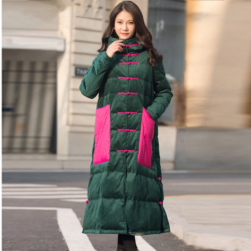 Зимнее бархатное пальто в стиле ретро однобортное с карманами|Женские пуховики| |