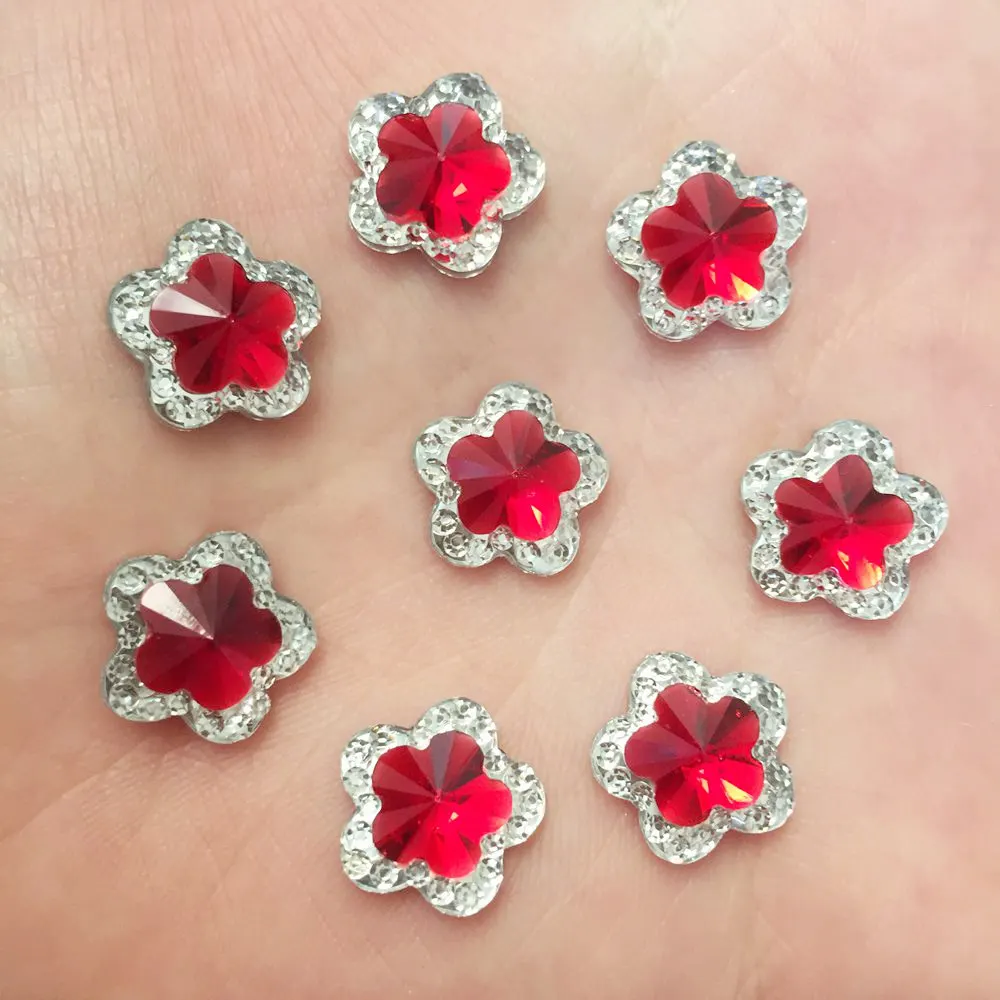 80pcs shiny Resin Double-Color 12mm Flower flatback rhinestone Ornaments DIY Wedding appliques craft SW31*2 | Дом и сад