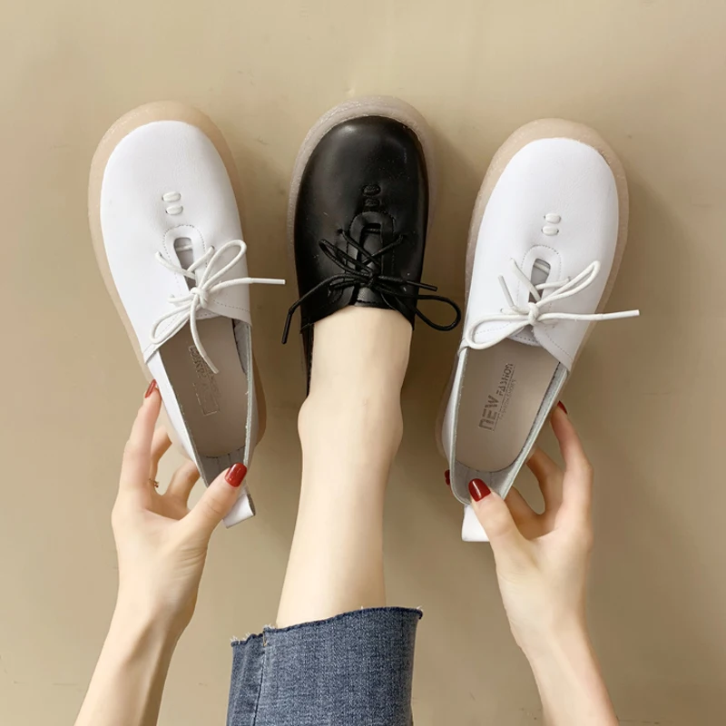 Summer Women Vintage Simple Ballet Shoes Brand Student Casual Lace-Up Low Heels Platform Designer Girls Beach Soft Bottom | Обувь