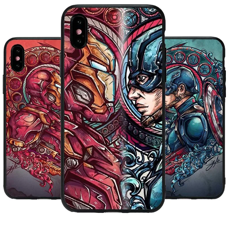 Мягкий чехол из ТПУ черного цвета для iPhone 6 6s 7 8 Plus X XS MAX Marvel мстители супергерой