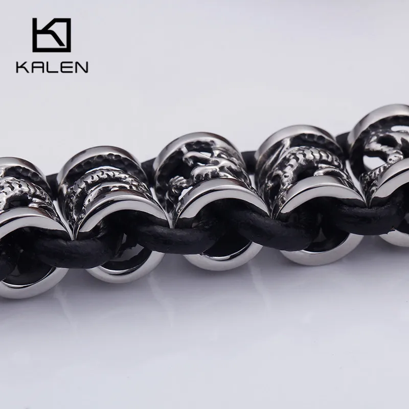 Браслет Kalen с изображением дракона 316L из нержавеющей стали и кожи для мужчин Шарм
