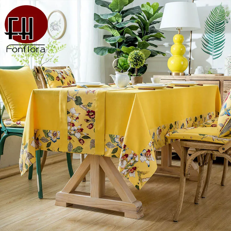 North European Luxury Table Cloth Solid Cotton Linen Fabric With Floral Home Decor Dining Cover Desk Single | Дом и сад