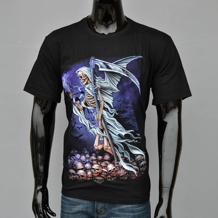 2015 New Fashion Skull Casual 3d Printed Men Wear T-Shirt S-XXL 100% Cotton O-Neck Clothes Free Shipping DYFZ-J1020 | Мужская одежда