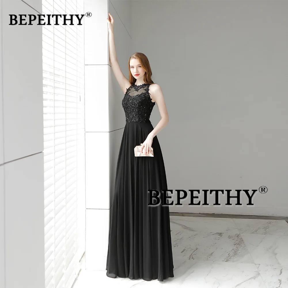 Vestido De Festa Black Chiffon Long Prom Dresses 2021 O Neck Vintage Evening Dress Party Elegant Hot Sale Longo | Свадьбы и