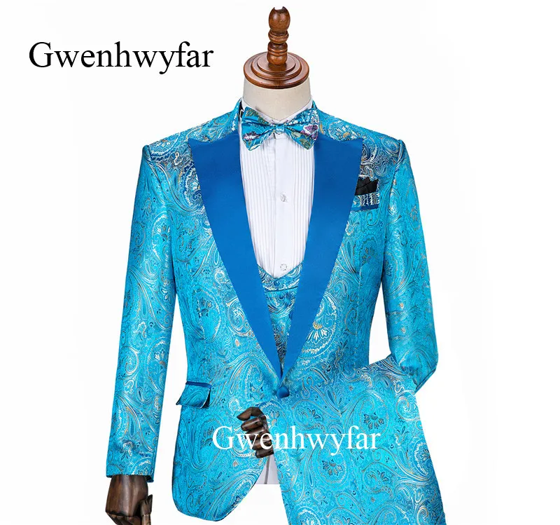Gwenhwyfar модные синие мужские строгие облегающие костюмы с цветочным рисунком