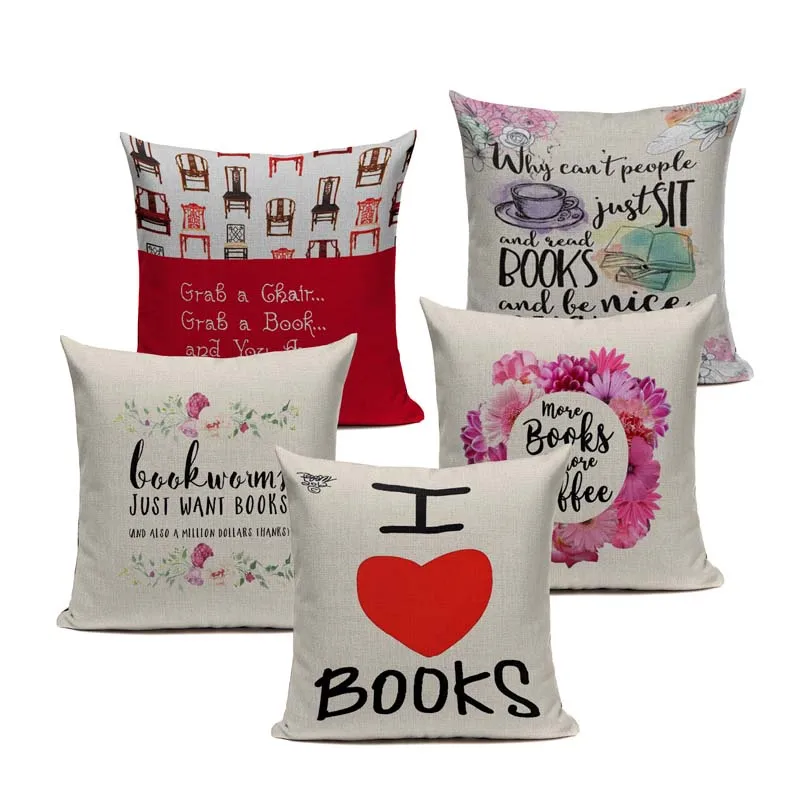 Чехол для подушки декоративная подушка сиденья автомобиля с надписью I love books Happy