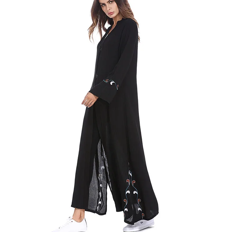 

2019 Women Dubai Islam Dress Abaya Robe Middle East Kaftan Muslim Embroidered Kimono Cardigan Ramadan Turkish Islamic Clothing