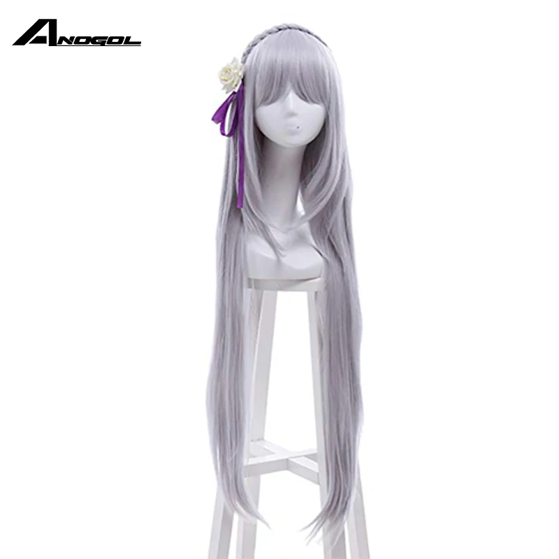 Anogol Emilia Re Zero Kara Hajimeru Isekai Seikatsu Серебряный серый длинный прямой синтетический парик