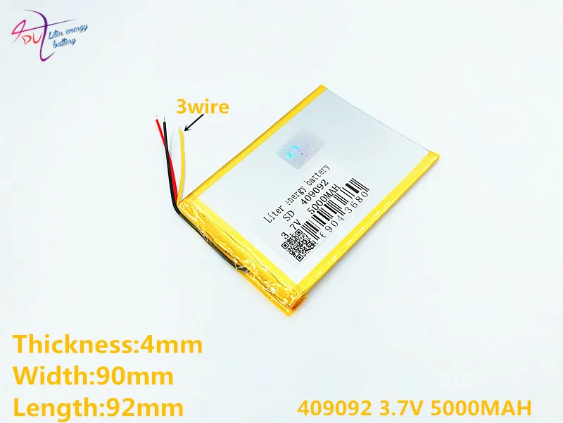 3 line Size 409092 409095 3.7V 5000MAH Lithium polymer Battery With Protection Board For GPS Tablet PC Digital Products | Электроника