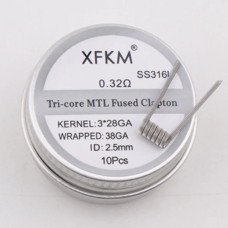 10 шт. XFKM Сверхтонкий MTL плавленый Clapton Предварительно Построенная катушка A1 SS316 Ni80 для MTL Vaper RDA RTA Танк распылители высокое сопротивление