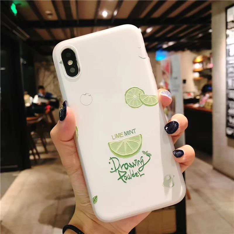 Moskado Relief Case For iPhone 6 6s 7 8 Plus X Fashion Cute Cartoon Summer Fruit Lemon Painted Soft TPU Phone |