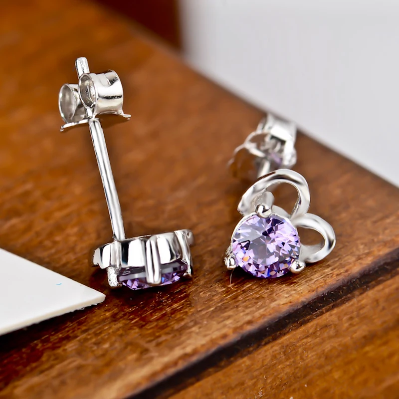 100% Настоящее серебро 925 пробы серьги романтические фиолетовые кристаллы модные