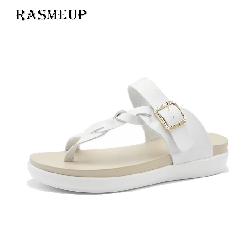 RASMEUP/женские пляжные шлепанцы из натуральной кожи размера плюс; коллекция года; Модные женские Вьетнамки; женские летние сандалии
