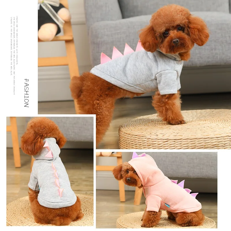 Pink/Gray Dinasour Dog Jacket Coat Autumn chihuahua Teddy Pet Cat Hoodie Clothing for Small 2 Color XS S M L XL | Дом и сад