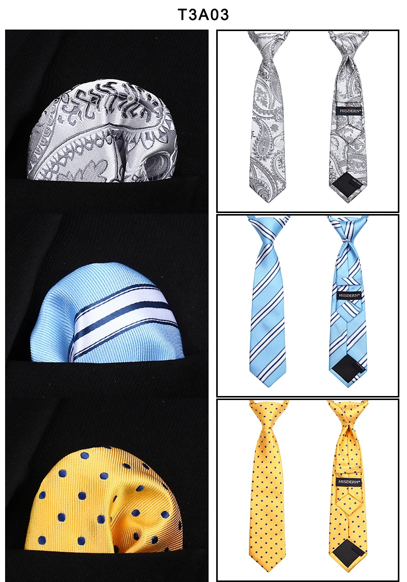 Lot 3 Set 27cm Child Pre-tied Necktie for Boys Woven Handkerchief Kids Tie School Parent-child Tie Pocket Square