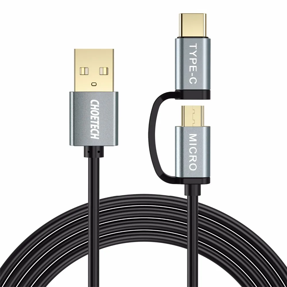 CHOETECH 2 в 1 кабель Micro USB+ кабель usb type C для samsung Galaxy S8 кабель для зарядки и синхронизации для Xiaomi Mi5 для LG G6 и многое другое