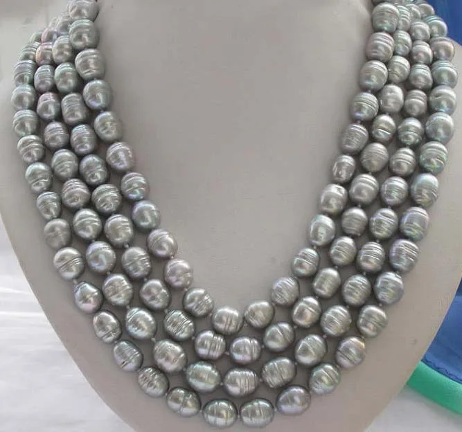 Очень хороший Длинный 84 &quotсерый рис пресноводные искусственные ожерелье перлы 14