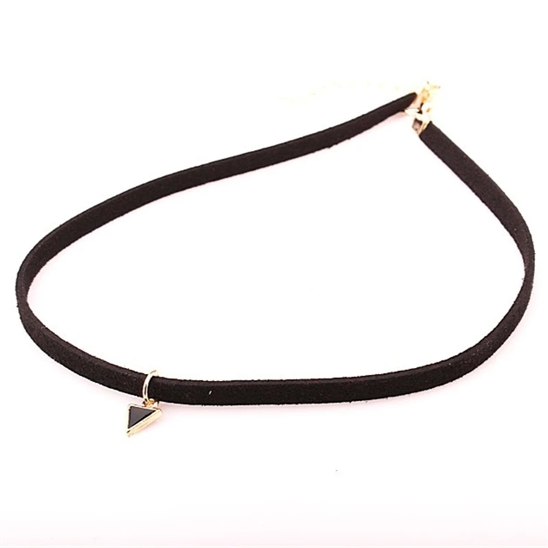2019 Новое поступление Мода Collares колье черный бархатный кожаный треугольник