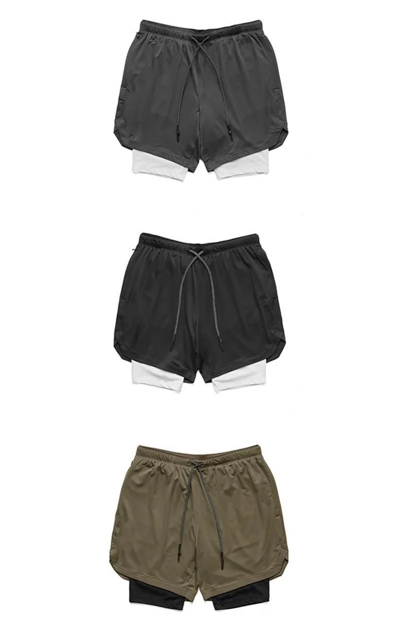 Quick Drying Running Shorts Men's 2 in 1 Security Pocket Shorts Men Leisure Shorts Hips Hiden Zipper Pockets Built-in Pockets