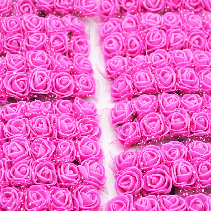 rose red 144 шт 2 см Декоративные фауэрс PE искусственные цветы из пены букет для плюшевого мишки розы цветок украшения для дома и свадьбы DIY ВЕНОК - Цвет: rose red
