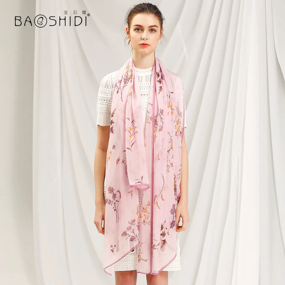 Женский шарф BAOSHIDI из 100% шелка модные длинные шелковые шарфы шифона большой