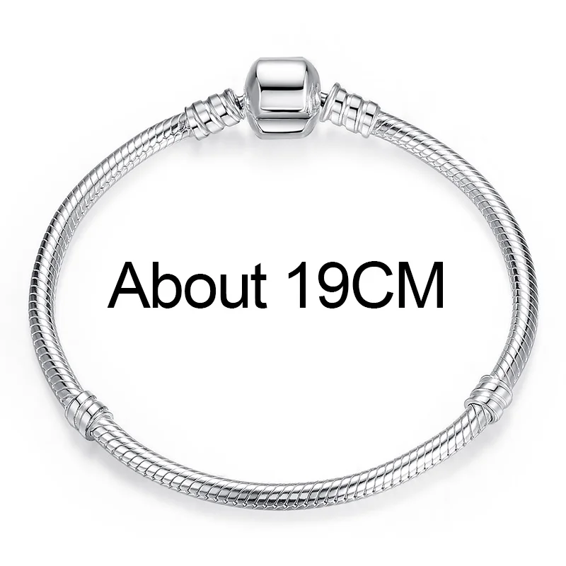 BAMOER Authentic 925 Sterling Silver Snake Chain Bangle& Bracelet Pave Star Cubic Zirconia CZ Jewelry PAB001 - Окраска металла: 19CM Length PAS902