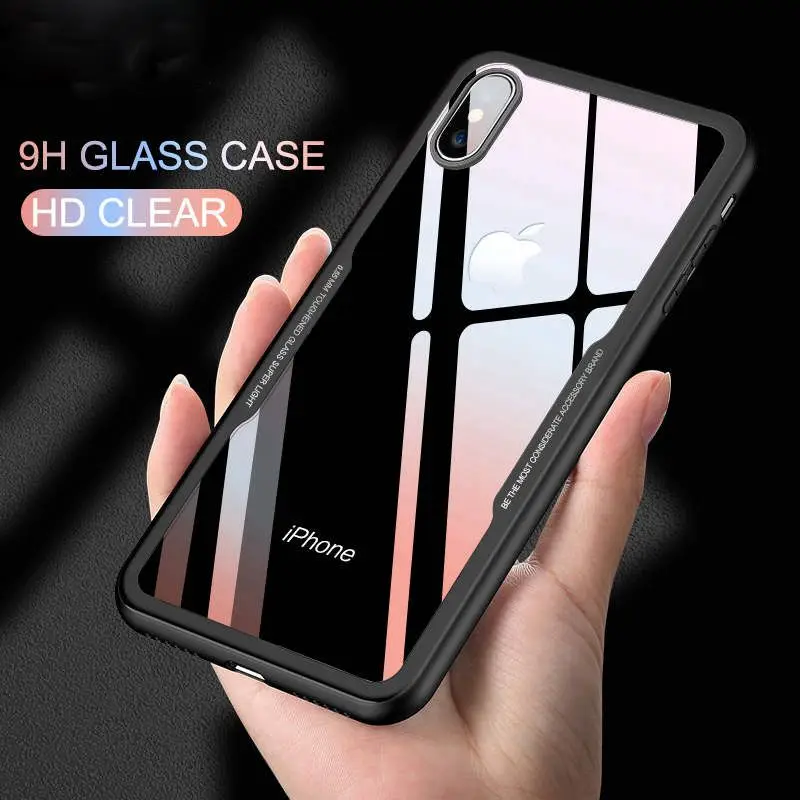 9H Tempered Glass Transparent Back Cover Case with Stickers for iPhone X XR XS Max Clear 6S 7 8 Plus Phone |