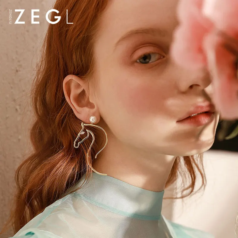 Женские сережки ZEGL длинные серьги с 925 пробы в форме головы