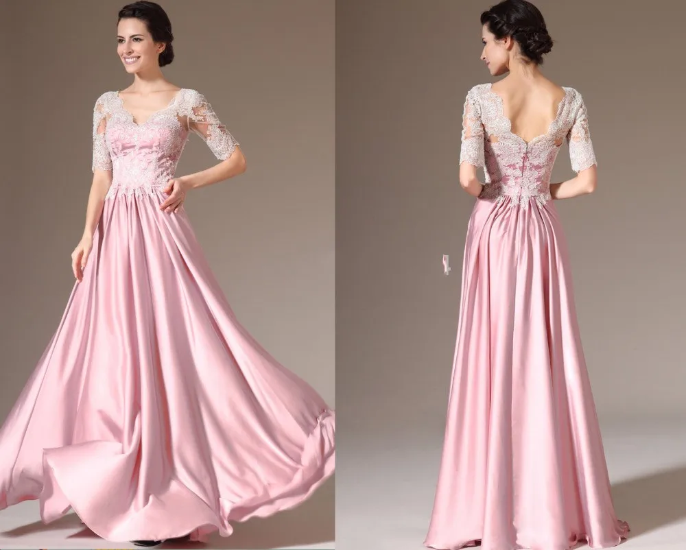 Длинное вечернее платье Кружева v образным вырезом Половина рукава линии этаж