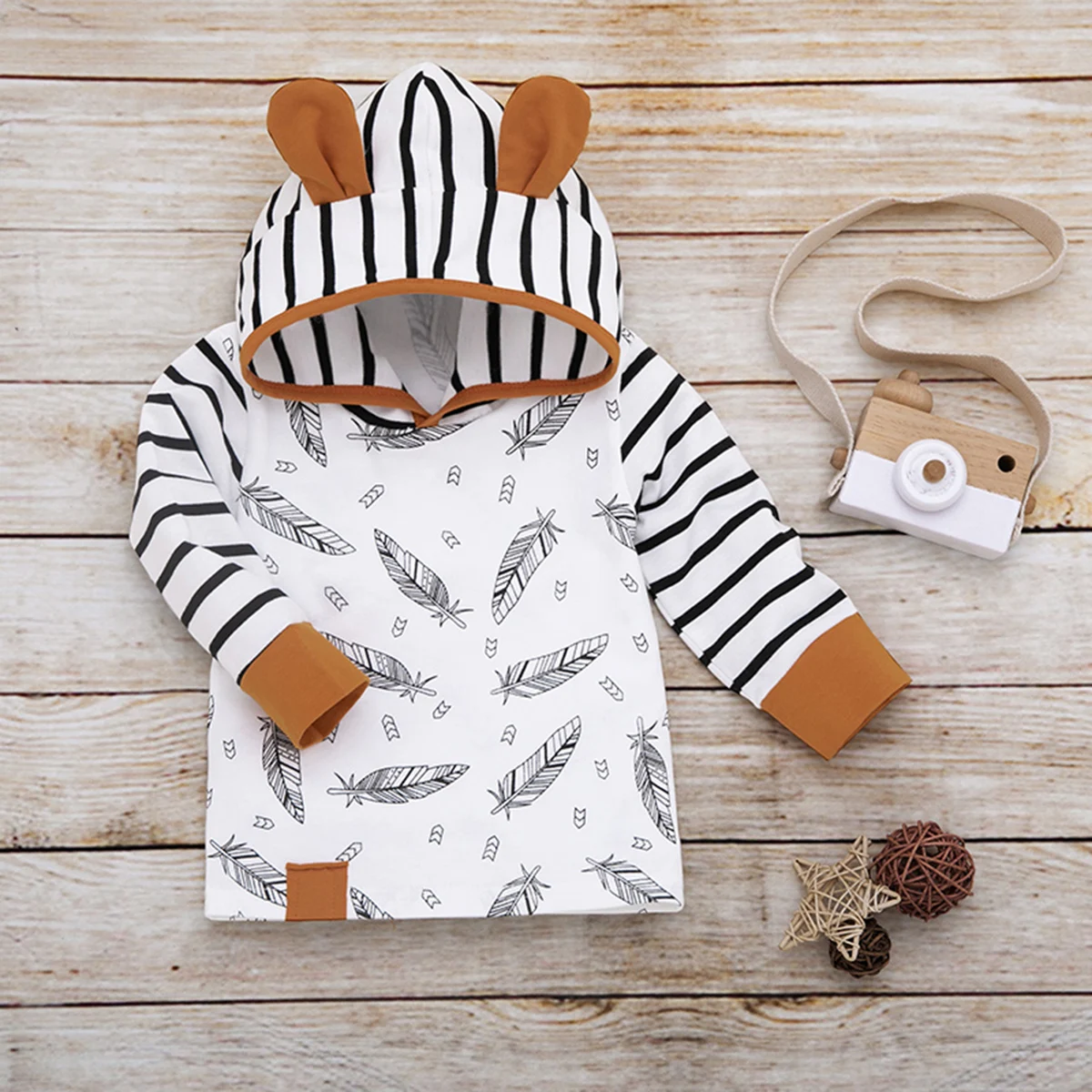 Baby Girls Hooded ear T-shirt Tops Striped Long Pants Clothing Cotton Outfits Set Newborn Infant Kids Girl Clothes Sets | Детская одежда