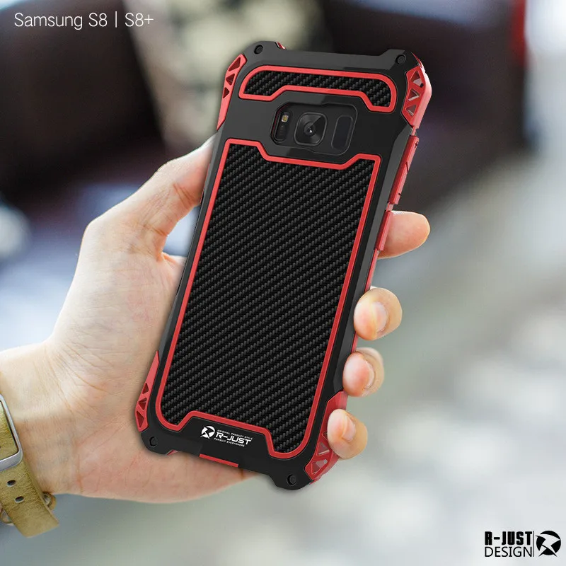For Samsung S8 case &amp plus Case Cove Shockproof Carbon Fiber Aluminum Metal Armor Galaxy Silicon + |