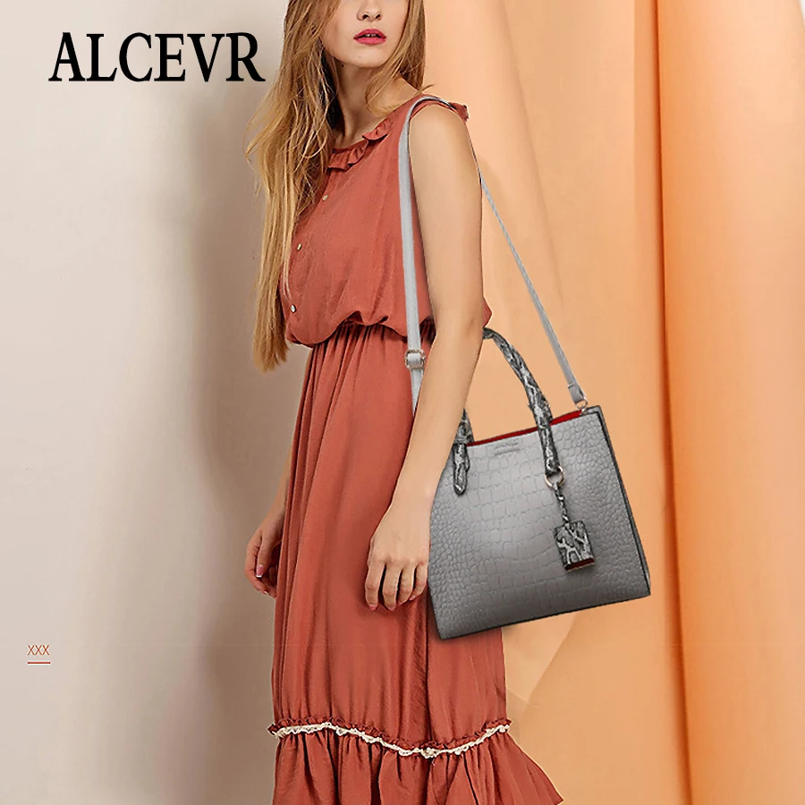 ALCEVR Simple Style Alligator PU Leather Shoulder Bags Solid Color Soft Handbags For Female Casual Crossbody Women | Багаж и сумки