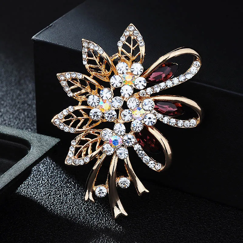 Trendy Rhinestone Tree leaf Brooches Pins For Women/Girls Crystal Plant Corsage Lapel Gold Color Brooch Pin Fashion Jewelry | Украшения и
