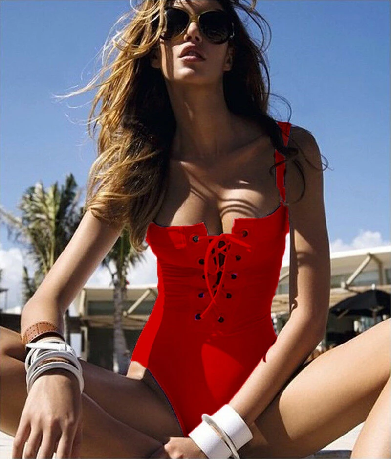 Женский бандажный купальник 2021 цельный бикини пуш ап летний купальный костюм