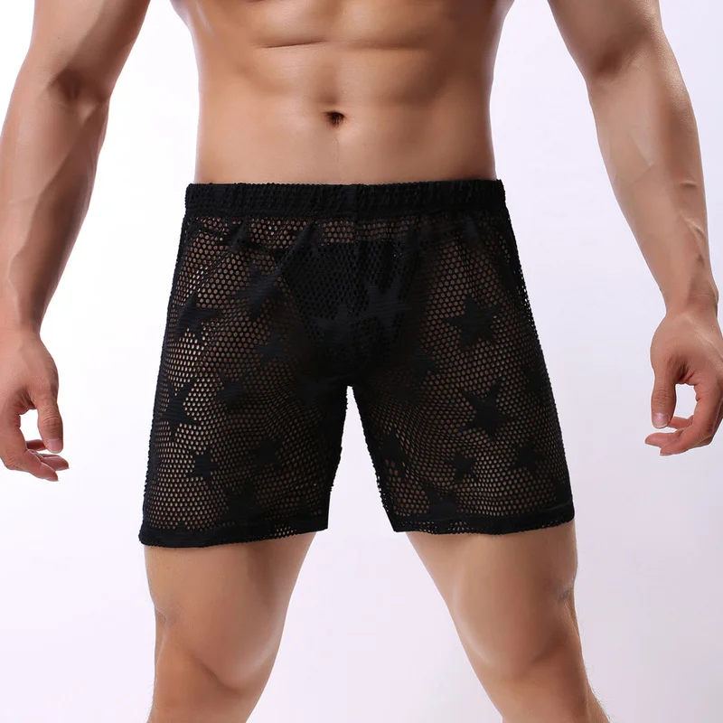 Transparent Mesh Boxers Men Underwear Male Gay Sissy Panties Boxer Shorts Breathable Underpants Trunks Lingerie Bulge Pouch | Мужская