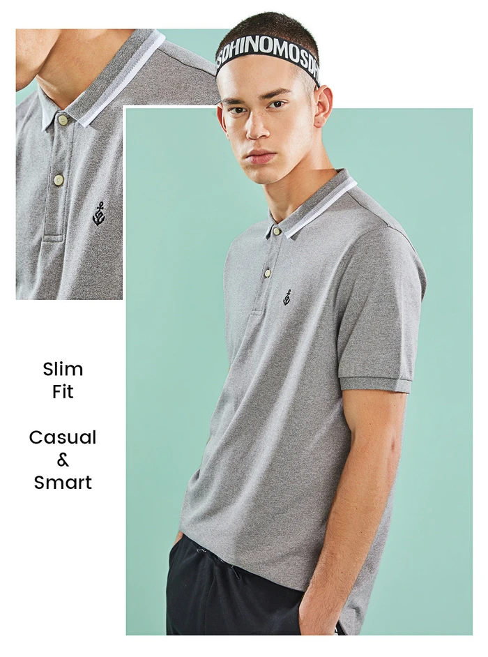 Giordano футболка Polo slim fit с короткими рукавами, с вышивкой якоря на груди, имеет несколько цветовых решений, а так же размеров