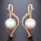 Серьги-гвоздики женские из розового золота 585 пробы с искусственным жемчугом, 2018