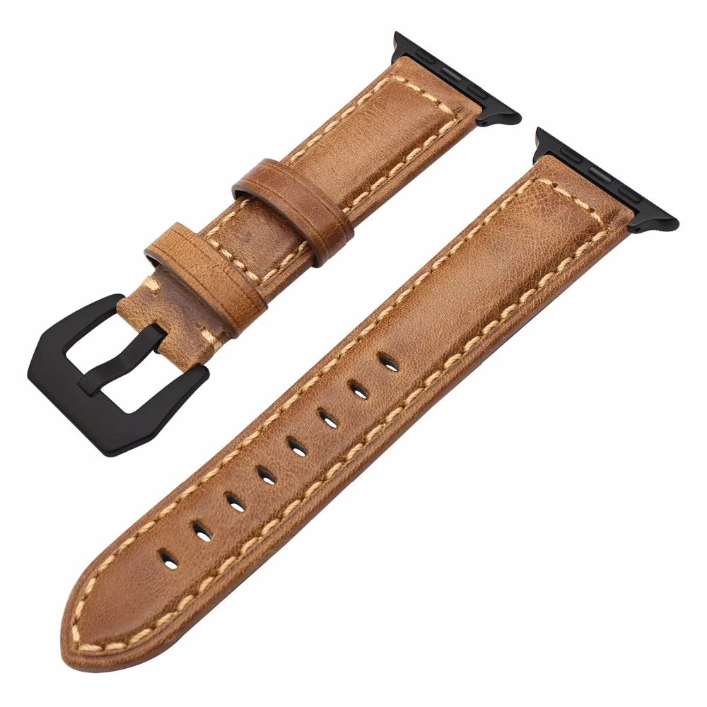 

Top Layer Genuine Leather Watchband for iWatch Apple Watch 38mm 42mm Series 3 2 1 Vintage Band Steel Stainless Clasp Wrist Strap